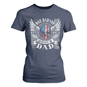 Funny One Badass Bonus Stepdad T Shirt For Women Bonus Dad Fathers Day American Flag Skull TS11 Navy Print Your Wear
