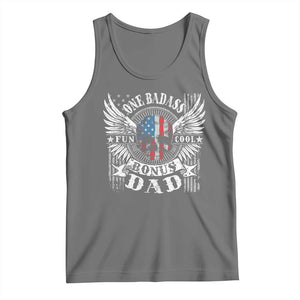 Funny One Badass Bonus Stepdad Tank Top Bonus Dad Fathers Day American Flag Skull TS11 Black Heather Print Your Wear