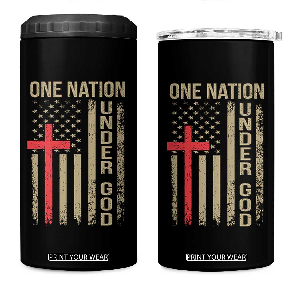 Funny One Nation Under God 4 in 1 Can Cooler Tumbler 4th Of July Patriotic Christian American Flag TS11 One Size: 16 oz Black Print Your Wear