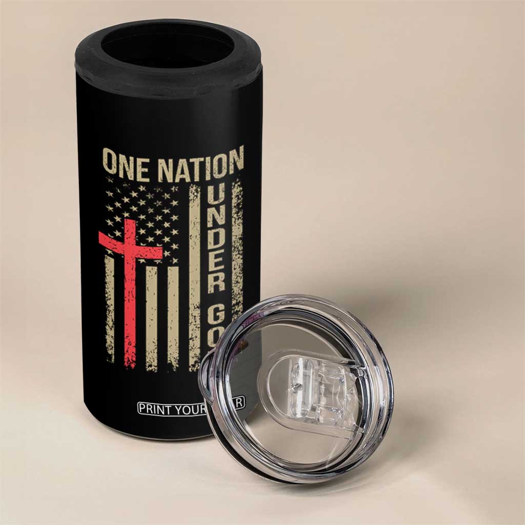 Funny One Nation Under God 4 in 1 Can Cooler Tumbler 4th Of July Patriotic Christian American Flag TS11 Print Your Wear