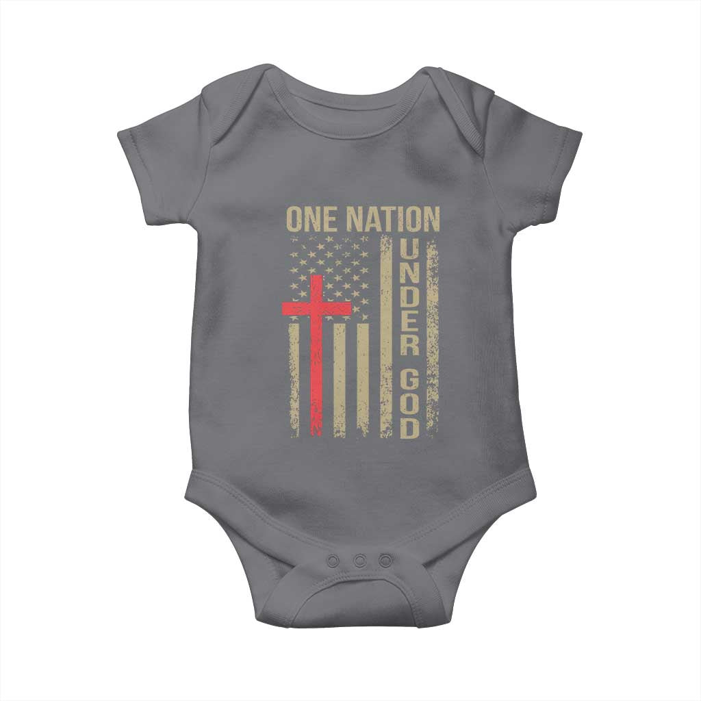 Funny One Nation Under God Baby Onesie 4th Of July Patriotic Christian American Flag TS11 Charcoal Print Your Wear