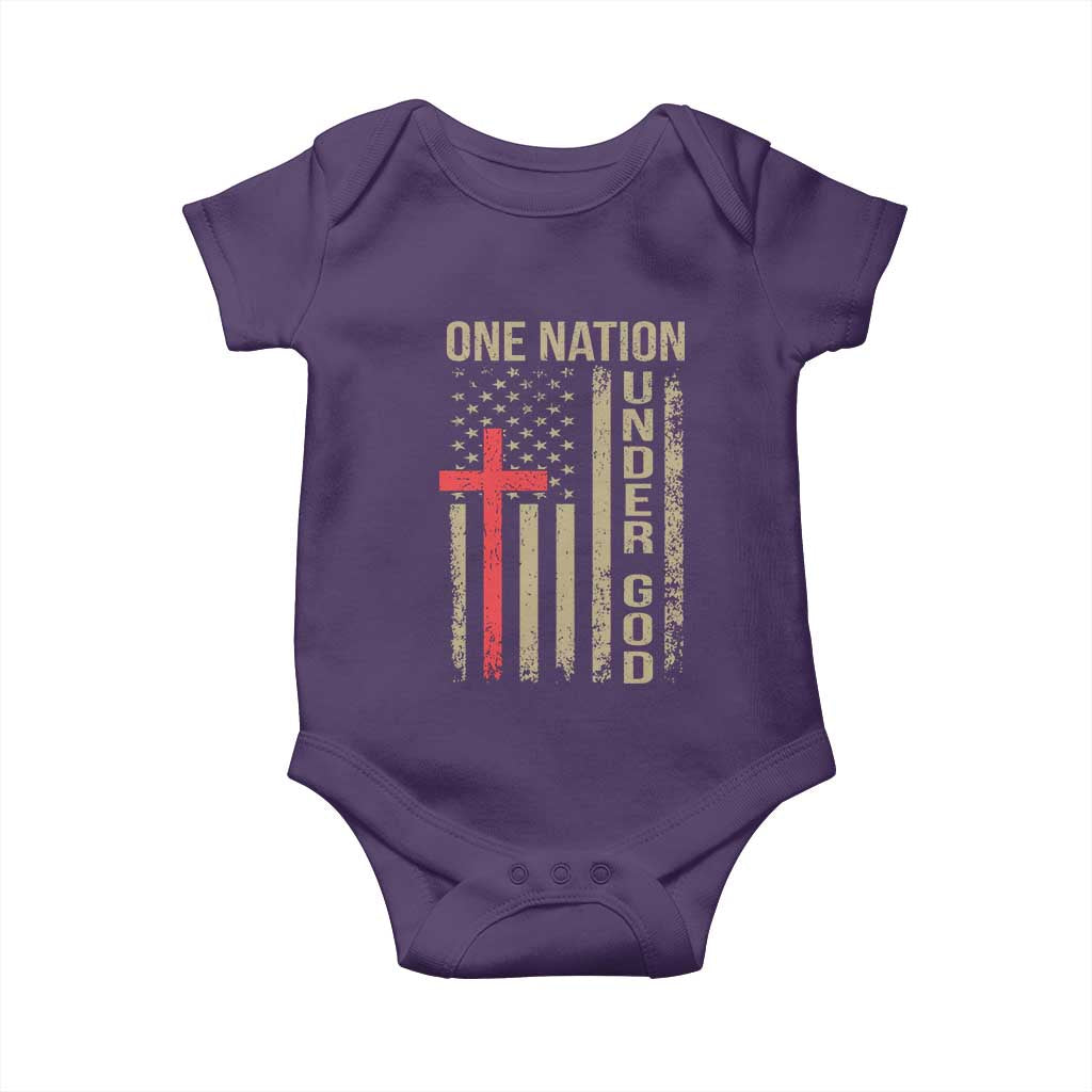 Funny One Nation Under God Baby Onesie 4th Of July Patriotic Christian American Flag TS11 Purple Print Your Wear