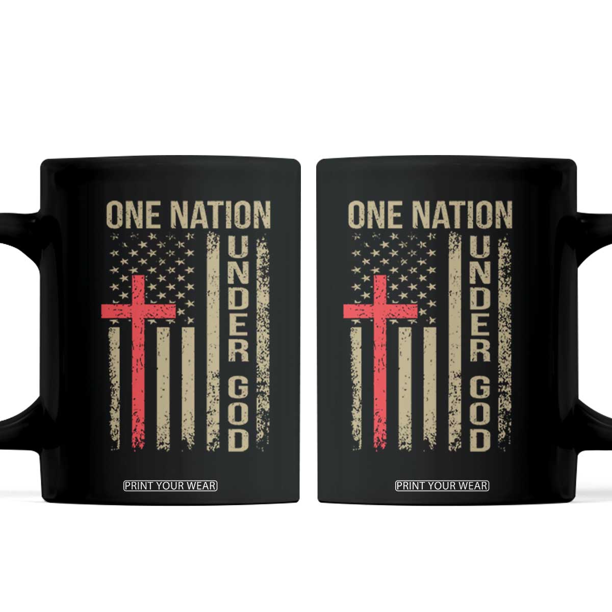 Funny One Nation Under God Coffee Mug 4th Of July Patriotic Christian American Flag TS11 Black Print Your Wear