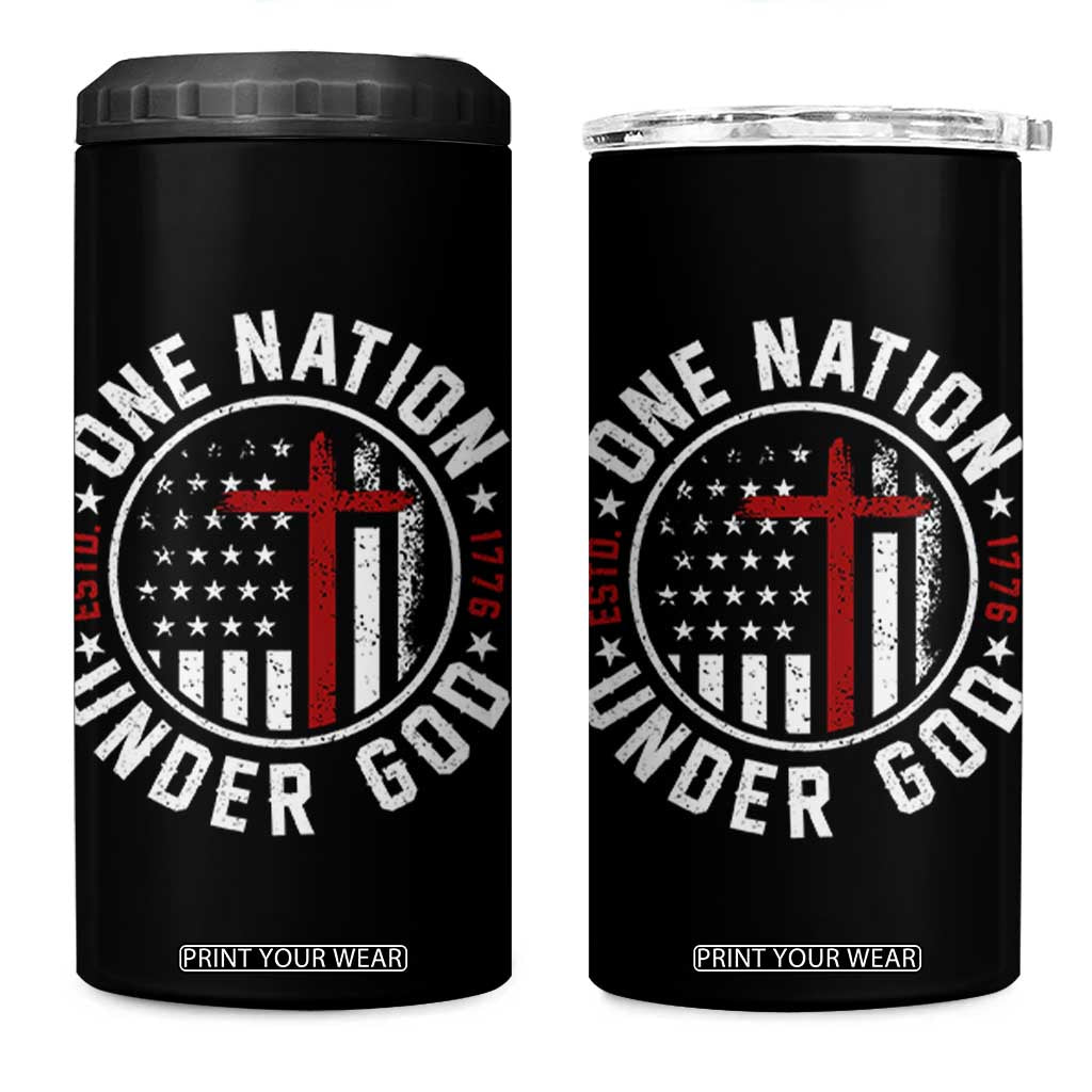 Funny One Nation Under God ESTD 1776 4 in 1 Can Cooler Tumbler 4th Of July Patriotic Christian TS11 One Size: 16 oz Black Print Your Wear