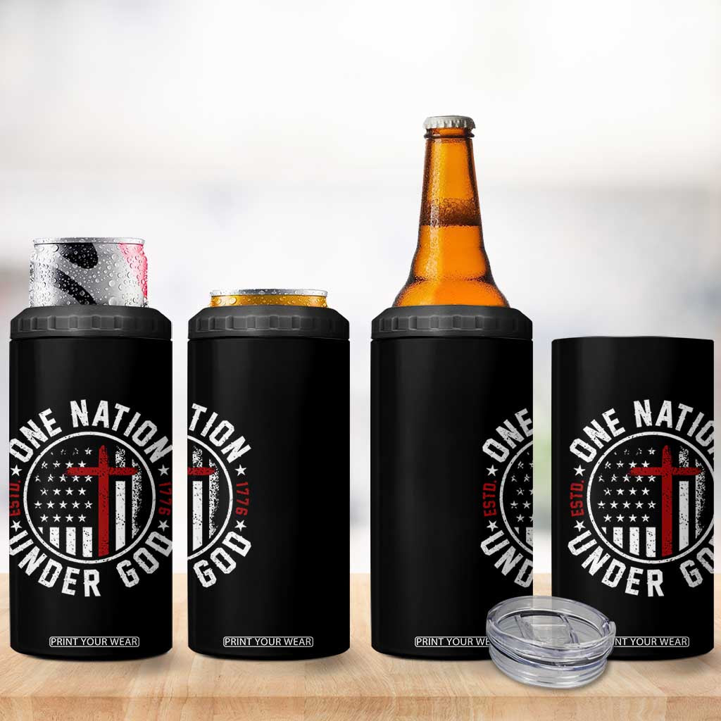 Funny One Nation Under God ESTD 1776 4 in 1 Can Cooler Tumbler 4th Of July Patriotic Christian TS11 Print Your Wear