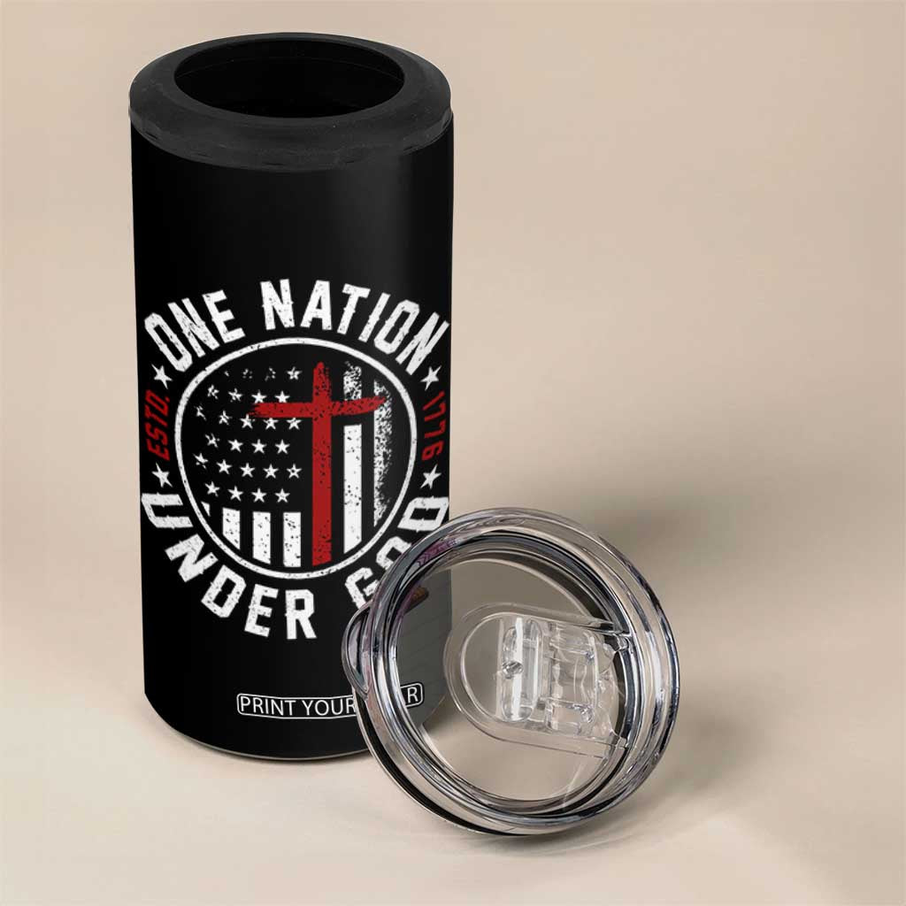 Funny One Nation Under God ESTD 1776 4 in 1 Can Cooler Tumbler 4th Of July Patriotic Christian TS11 Print Your Wear