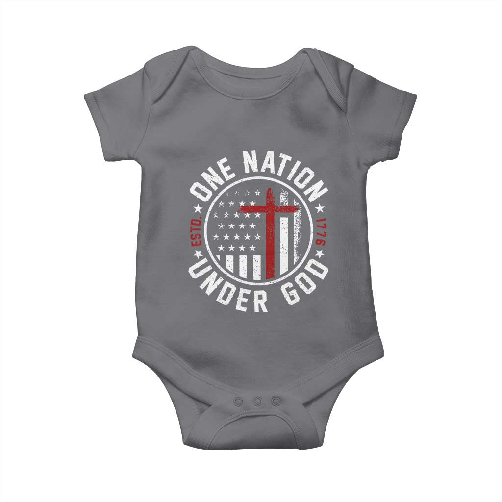 Funny One Nation Under God ESTD 1776 Baby Onesie 4th Of July Patriotic Christian TS11 Charcoal Print Your Wear