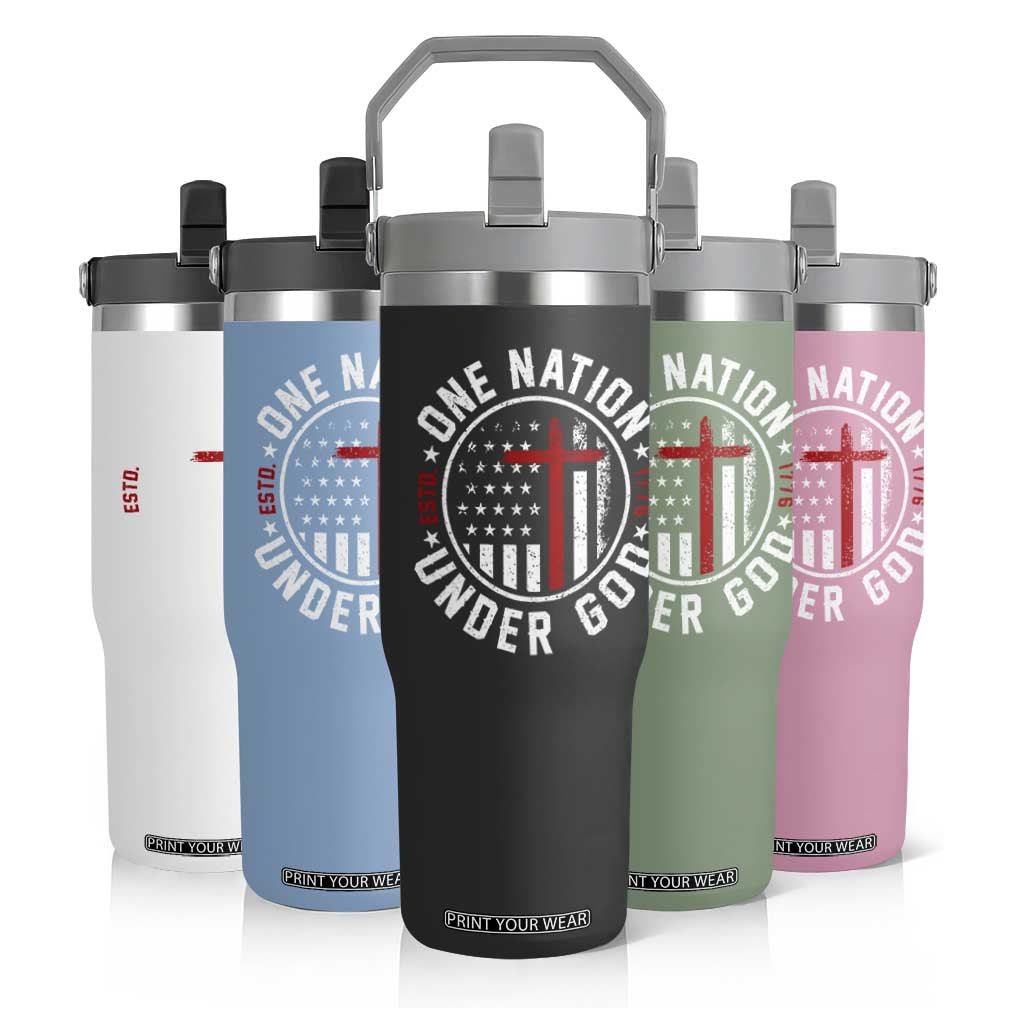 Funny One Nation Under God ESTD 1776 Flip Straw Tumbler 4th Of July Patriotic Christian TS11 Print Your Wear