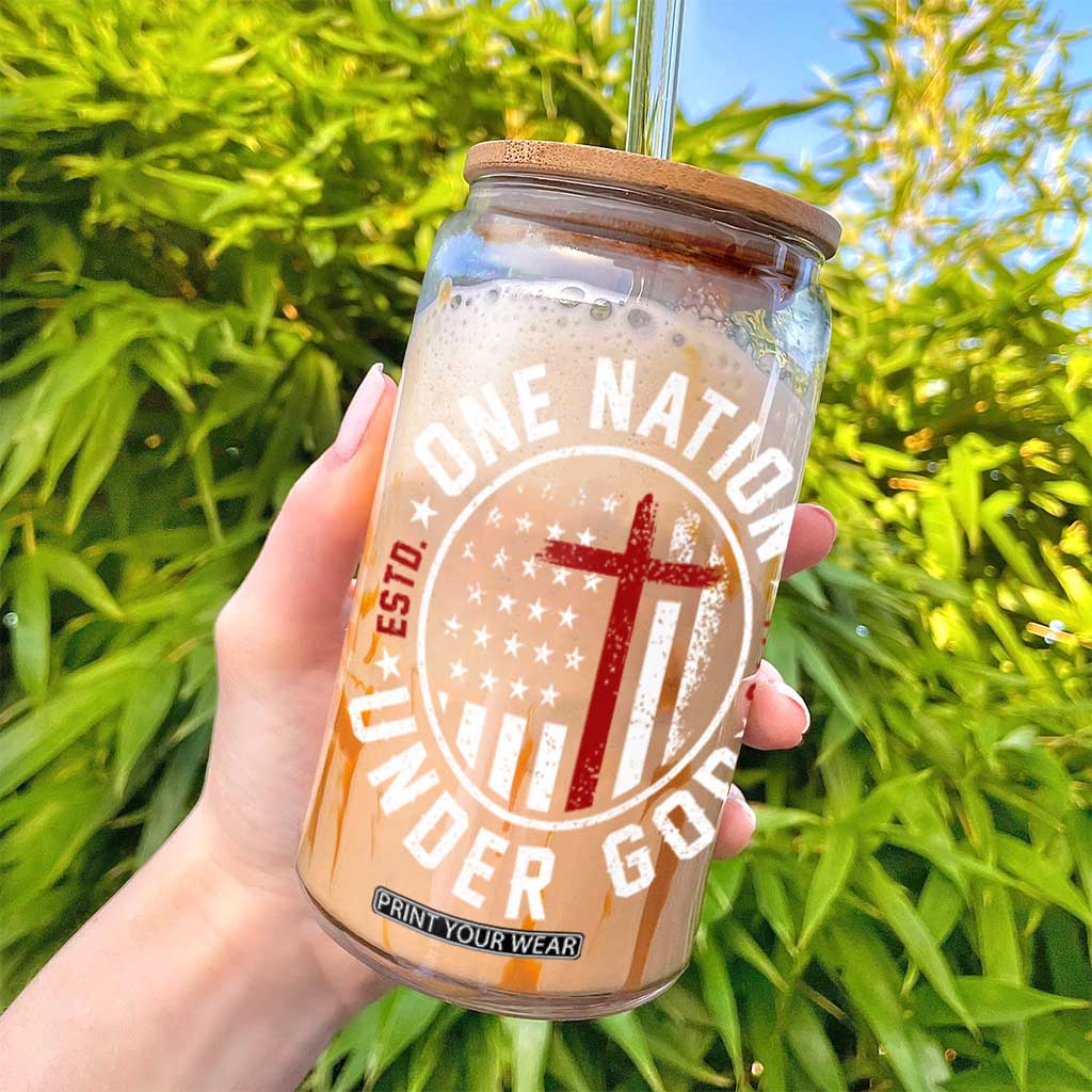 Funny One Nation Under God ESTD 1776 Glass Can 4th Of July Patriotic Christian TS11 Print Your Wear