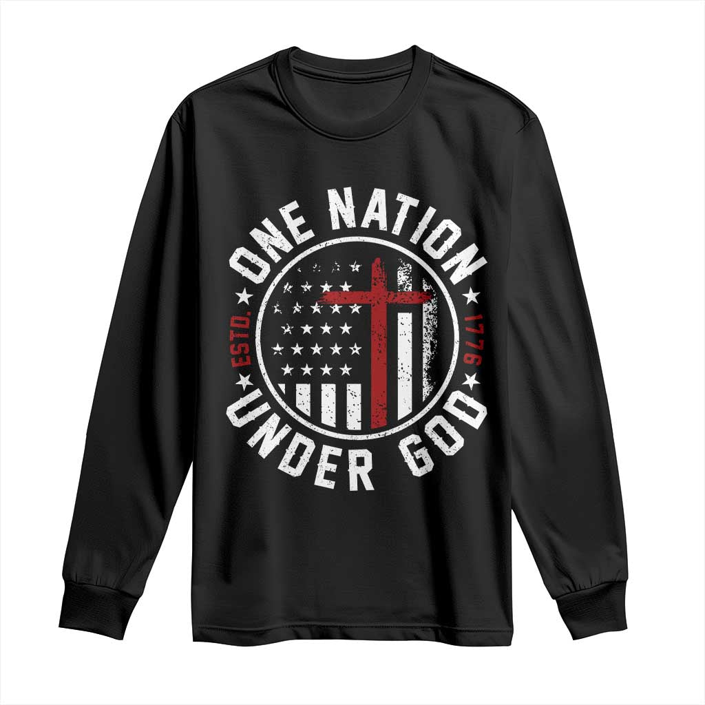 Funny One Nation Under God ESTD 1776 Long Sleeve Shirt 4th Of July Patriotic Christian TS11 Black Print Your Wear