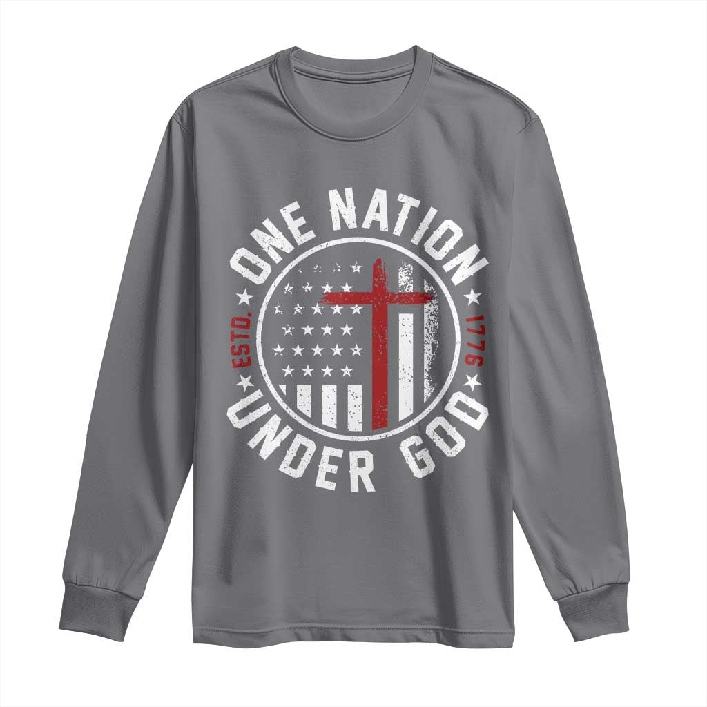 Funny One Nation Under God ESTD 1776 Long Sleeve Shirt 4th Of July Patriotic Christian TS11 Charcoal Print Your Wear