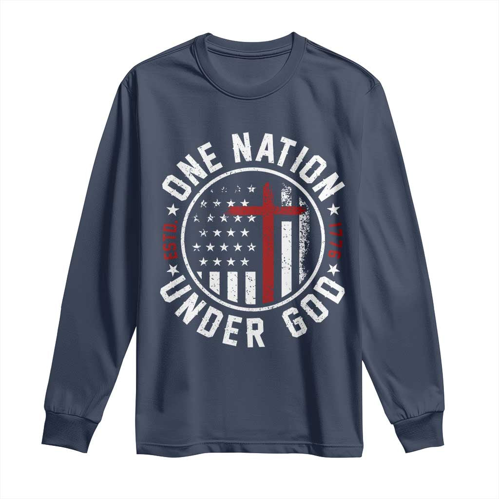 Funny One Nation Under God ESTD 1776 Long Sleeve Shirt 4th Of July Patriotic Christian TS11 Navy Print Your Wear