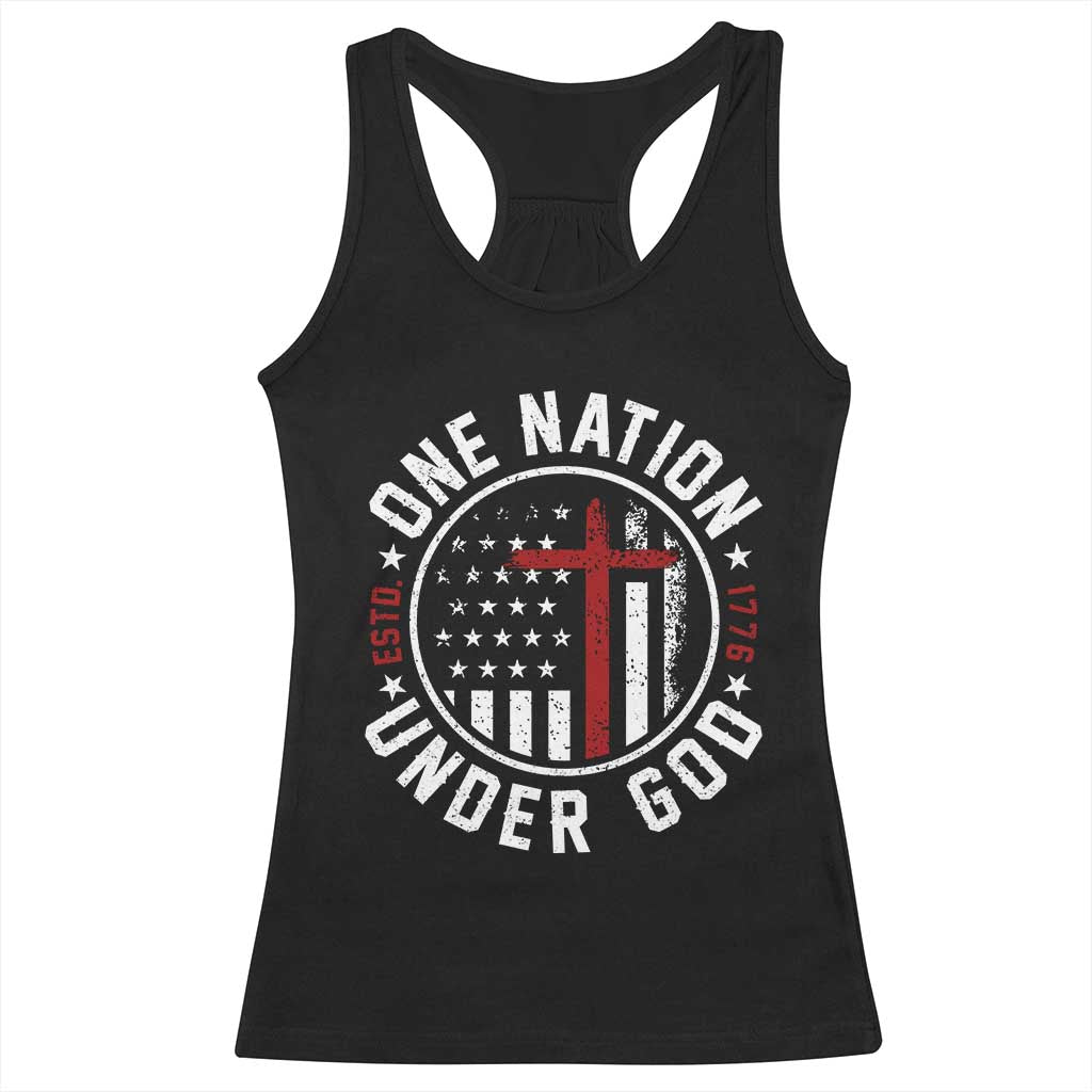 Funny One Nation Under God ESTD 1776 Racerback Tank Top 4th Of July Patriotic Christian TS11 Black Print Your Wear
