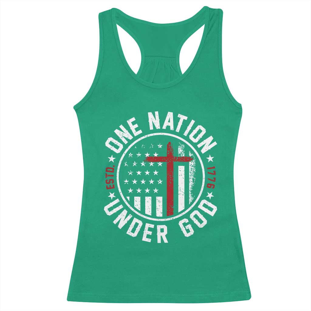 Funny One Nation Under God ESTD 1776 Racerback Tank Top 4th Of July Patriotic Christian TS11 Irish Green Print Your Wear
