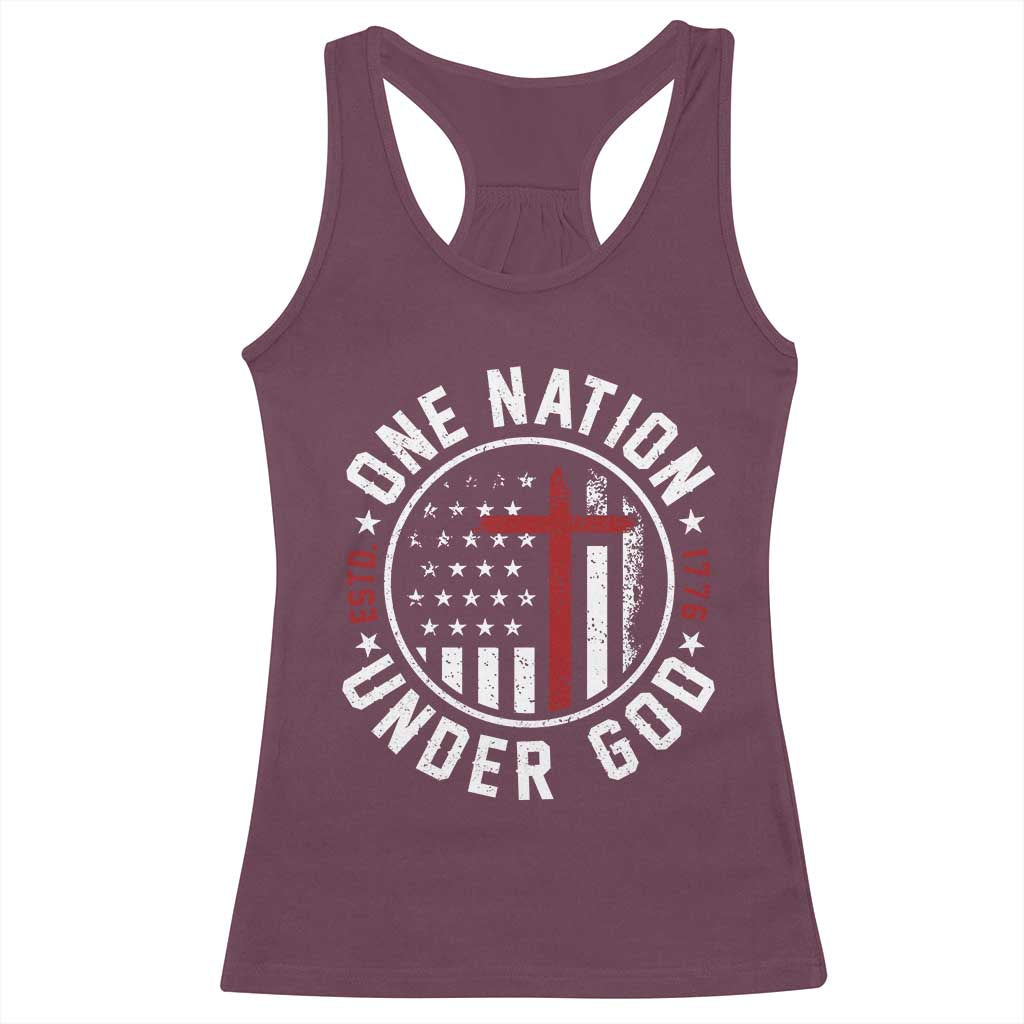 Funny One Nation Under God ESTD 1776 Racerback Tank Top 4th Of July Patriotic Christian TS11 Maroon Print Your Wear