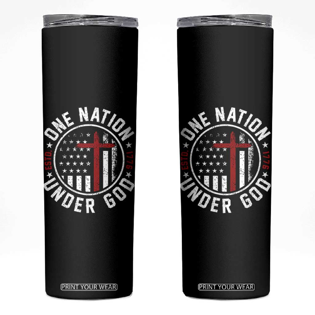 Funny One Nation Under God ESTD 1776 Skinny Tumbler 4th Of July Patriotic Christian TS11 Black Print Your Wear