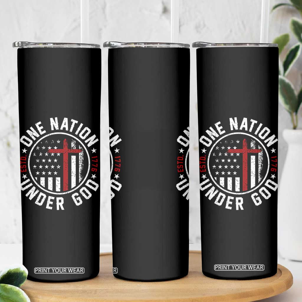 Funny One Nation Under God ESTD 1776 Skinny Tumbler 4th Of July Patriotic Christian TS11 Print Your Wear