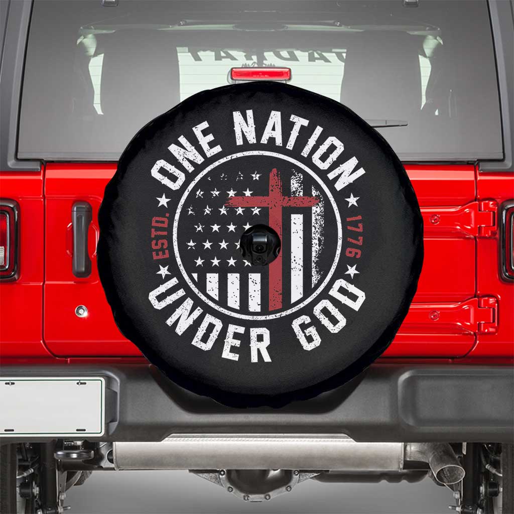 Funny One Nation Under God ESTD 1776 Spare Tire Cover 4th Of July Patriotic Christian TS11 Black Print Your Wear