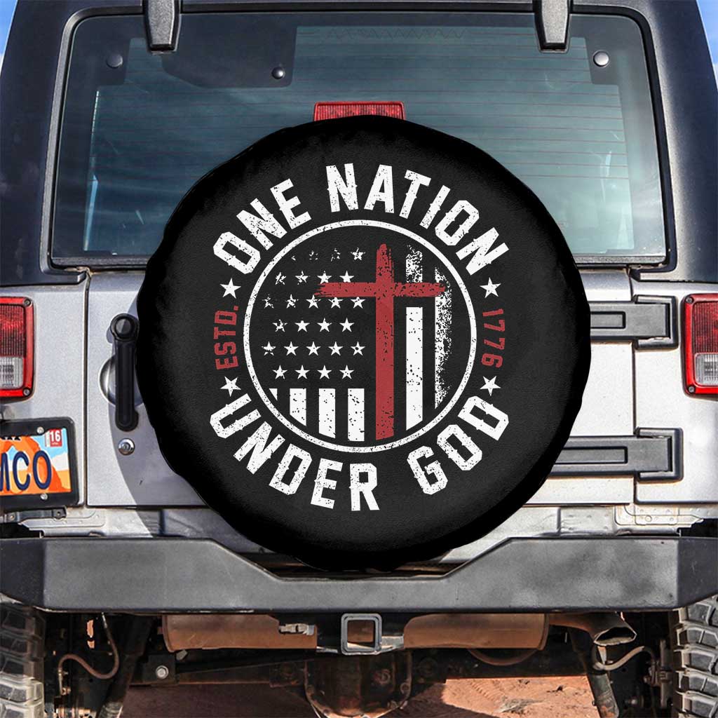 Funny One Nation Under God ESTD 1776 Spare Tire Cover 4th Of July Patriotic Christian TS11 No hole Black Print Your Wear