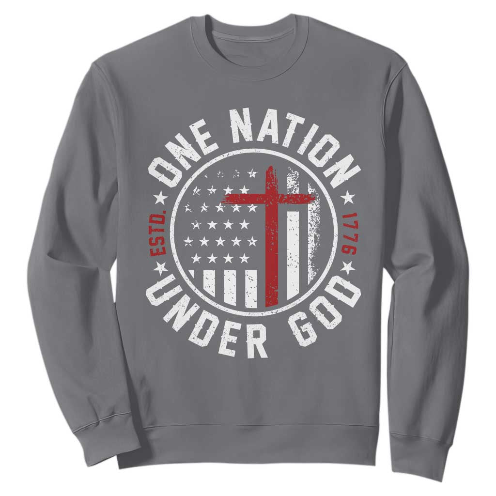 Funny One Nation Under God ESTD 1776 Sweatshirt 4th Of July Patriotic Christian TS11 Charcoal Print Your Wear
