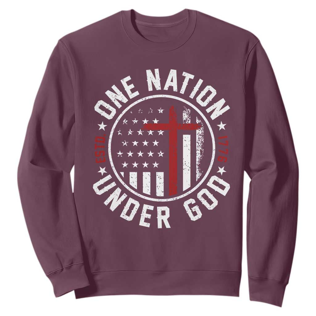 Funny One Nation Under God ESTD 1776 Sweatshirt 4th Of July Patriotic Christian TS11 Maroon Print Your Wear