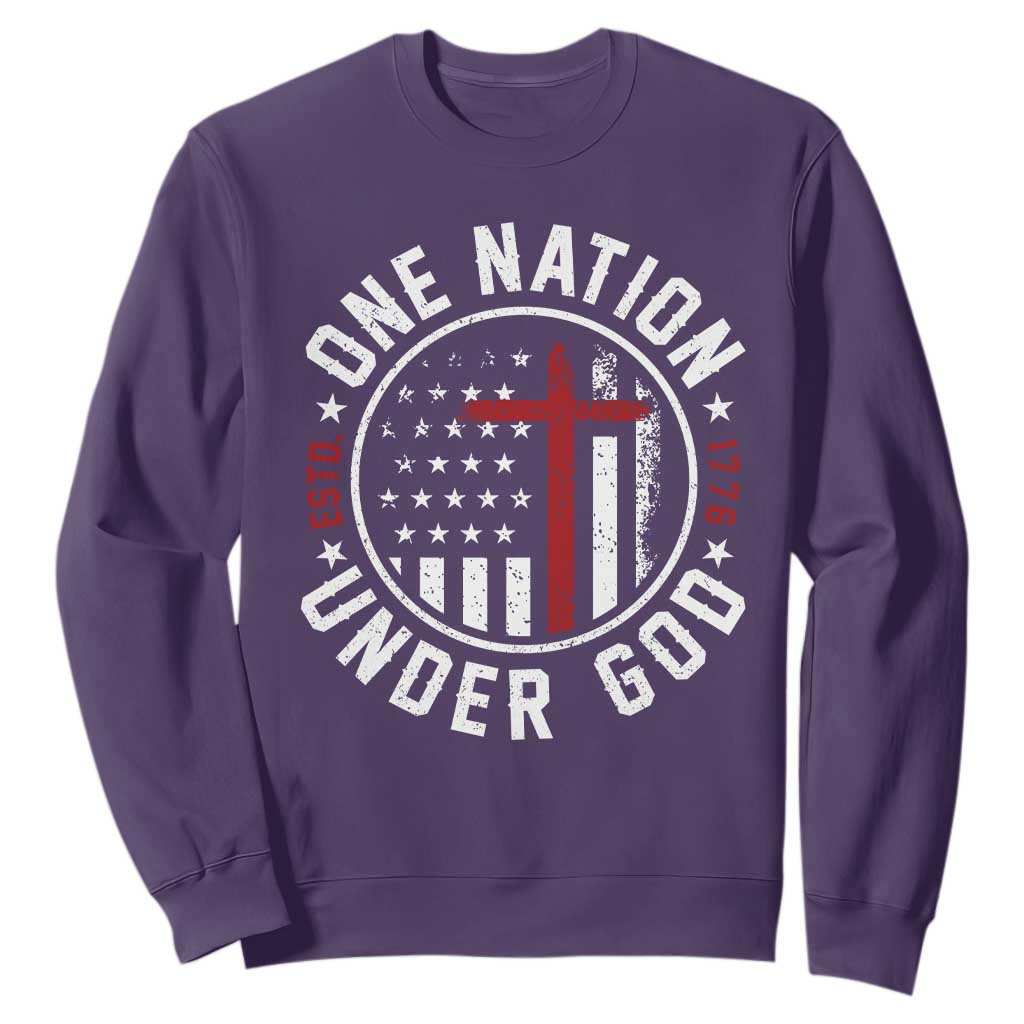 Funny One Nation Under God ESTD 1776 Sweatshirt 4th Of July Patriotic Christian TS11 Purple Print Your Wear