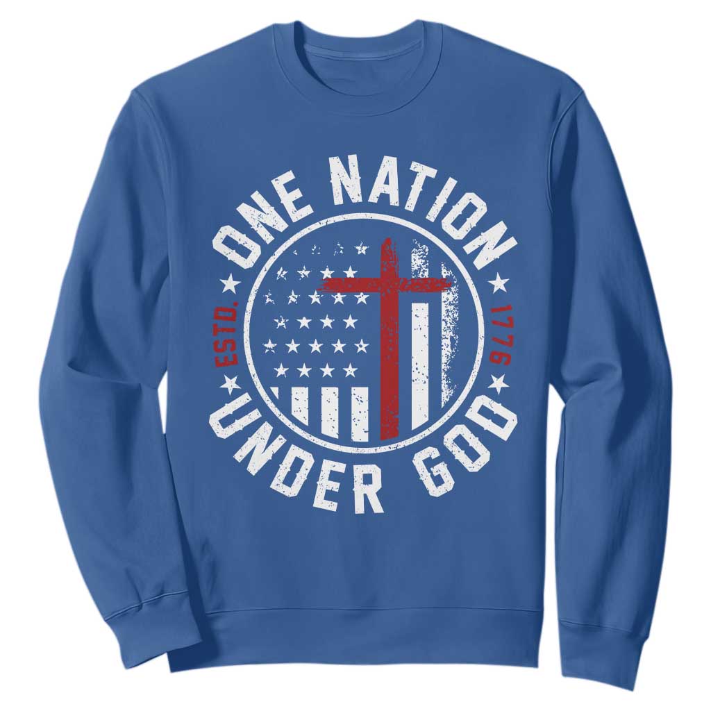 Funny One Nation Under God ESTD 1776 Sweatshirt 4th Of July Patriotic Christian TS11 Royal Blue Print Your Wear