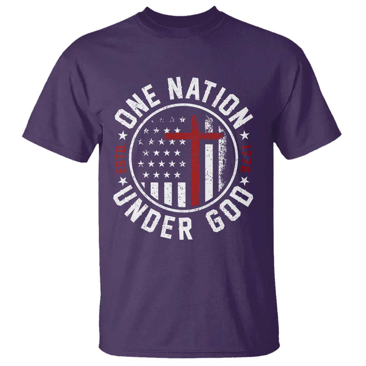 Funny One Nation Under God ESTD 1776 T Shirt 4th Of July Patriotic Christian TS11 Purple Print Your Wear
