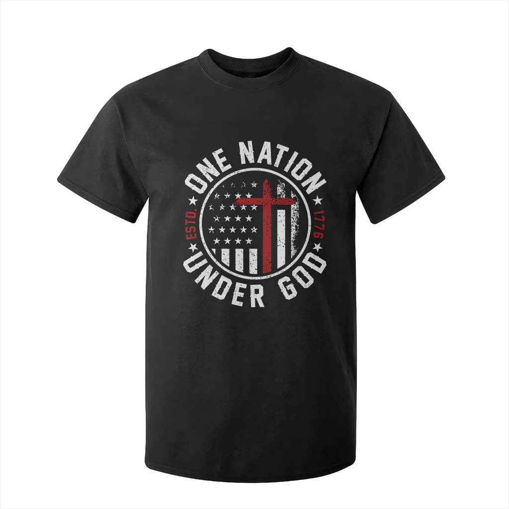 Funny One Nation Under God ESTD 1776 T Shirt For Kid 4th Of July Patriotic Christian TS11 Black Print Your Wear