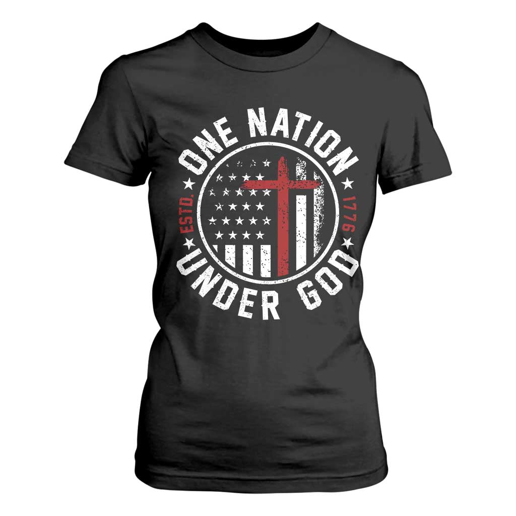 Funny One Nation Under God ESTD 1776 T Shirt For Women 4th Of July Patriotic Christian TS11 Black Print Your Wear