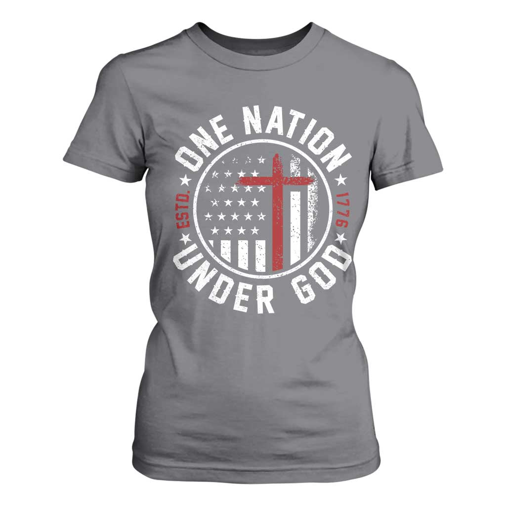 Funny One Nation Under God ESTD 1776 T Shirt For Women 4th Of July Patriotic Christian TS11 Charcoal Print Your Wear