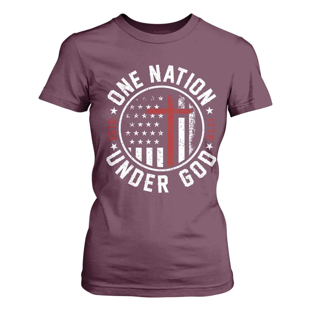Funny One Nation Under God ESTD 1776 T Shirt For Women 4th Of July Patriotic Christian TS11 Maroon Print Your Wear