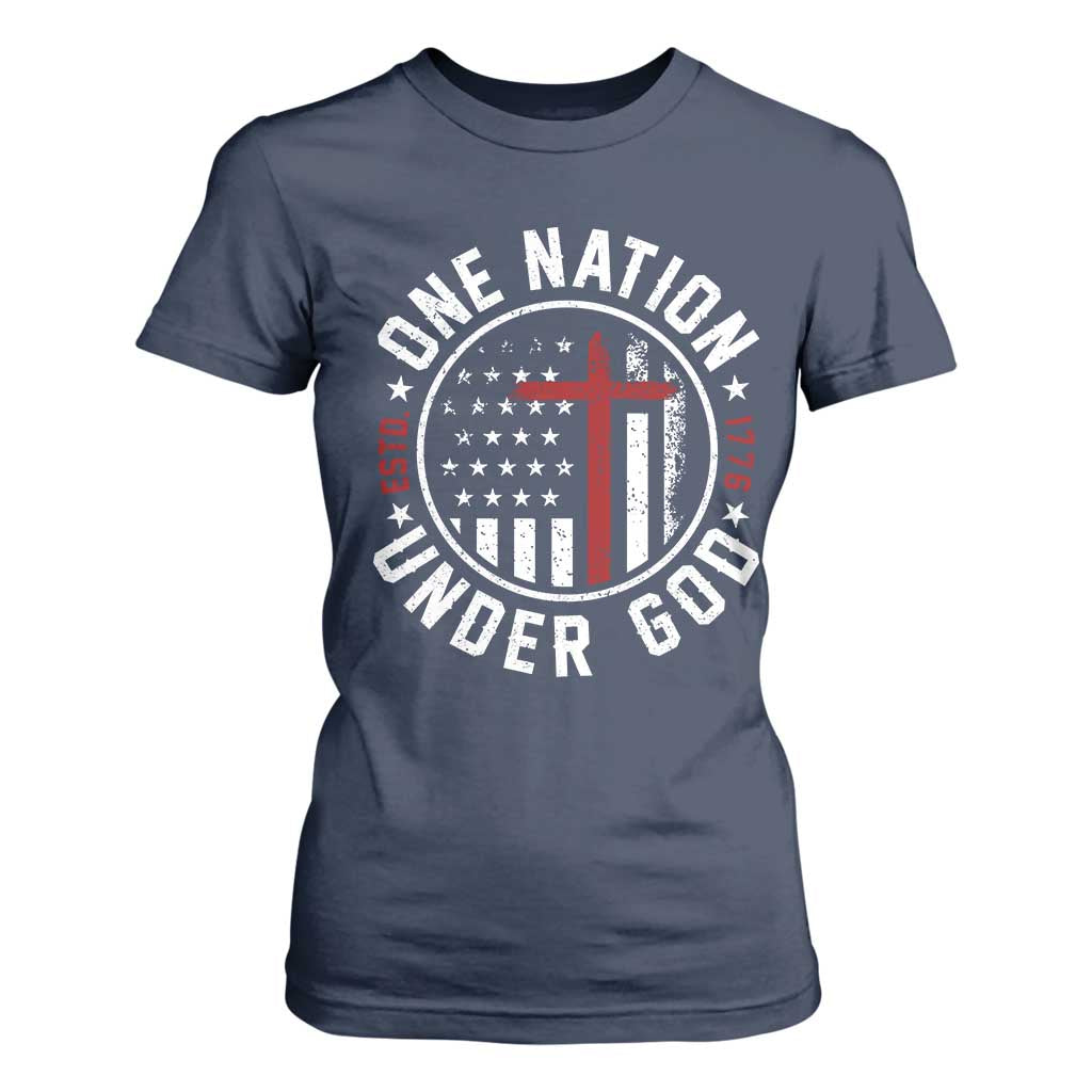 Funny One Nation Under God ESTD 1776 T Shirt For Women 4th Of July Patriotic Christian TS11 Navy Print Your Wear