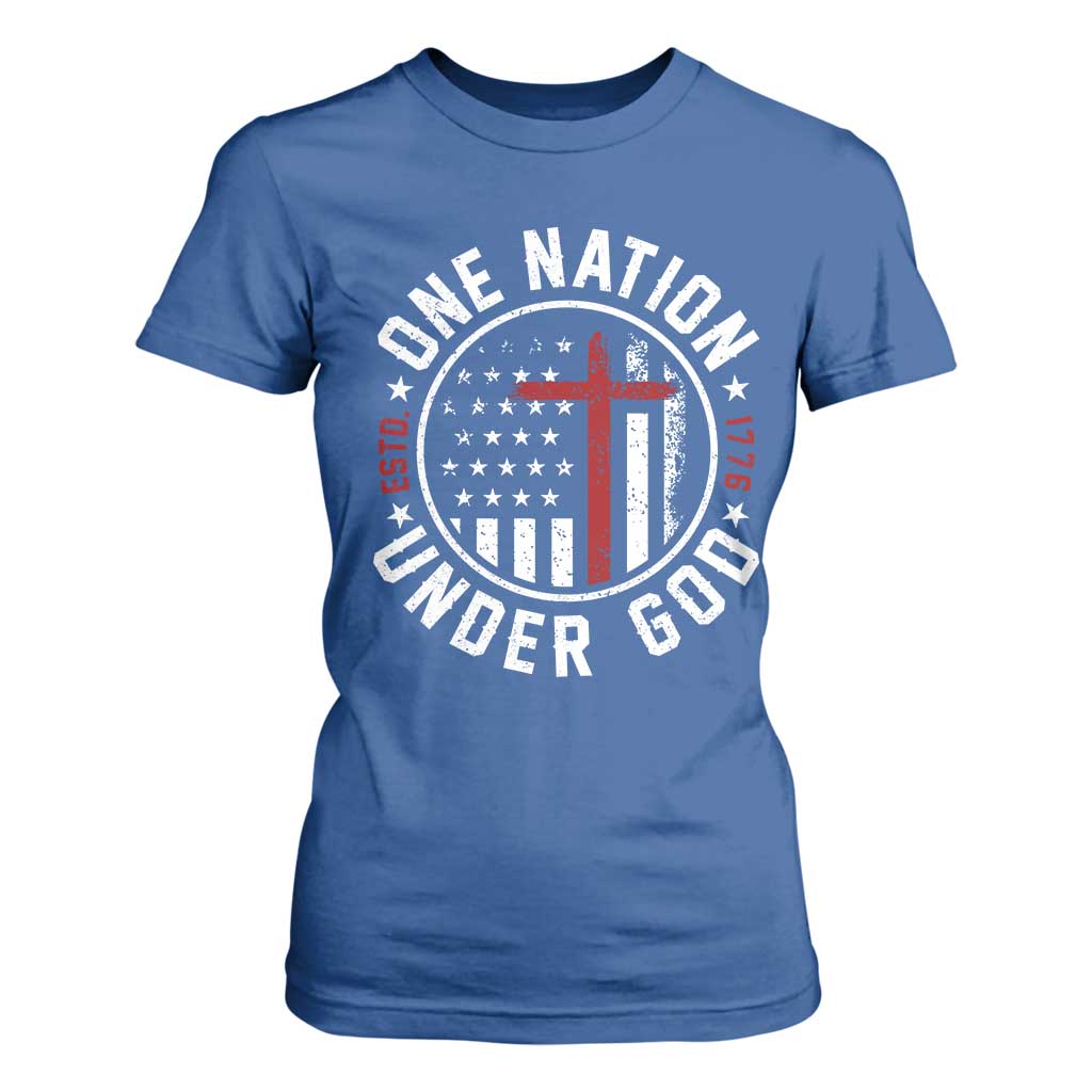 Funny One Nation Under God ESTD 1776 T Shirt For Women 4th Of July Patriotic Christian TS11 Royal Blue Print Your Wear