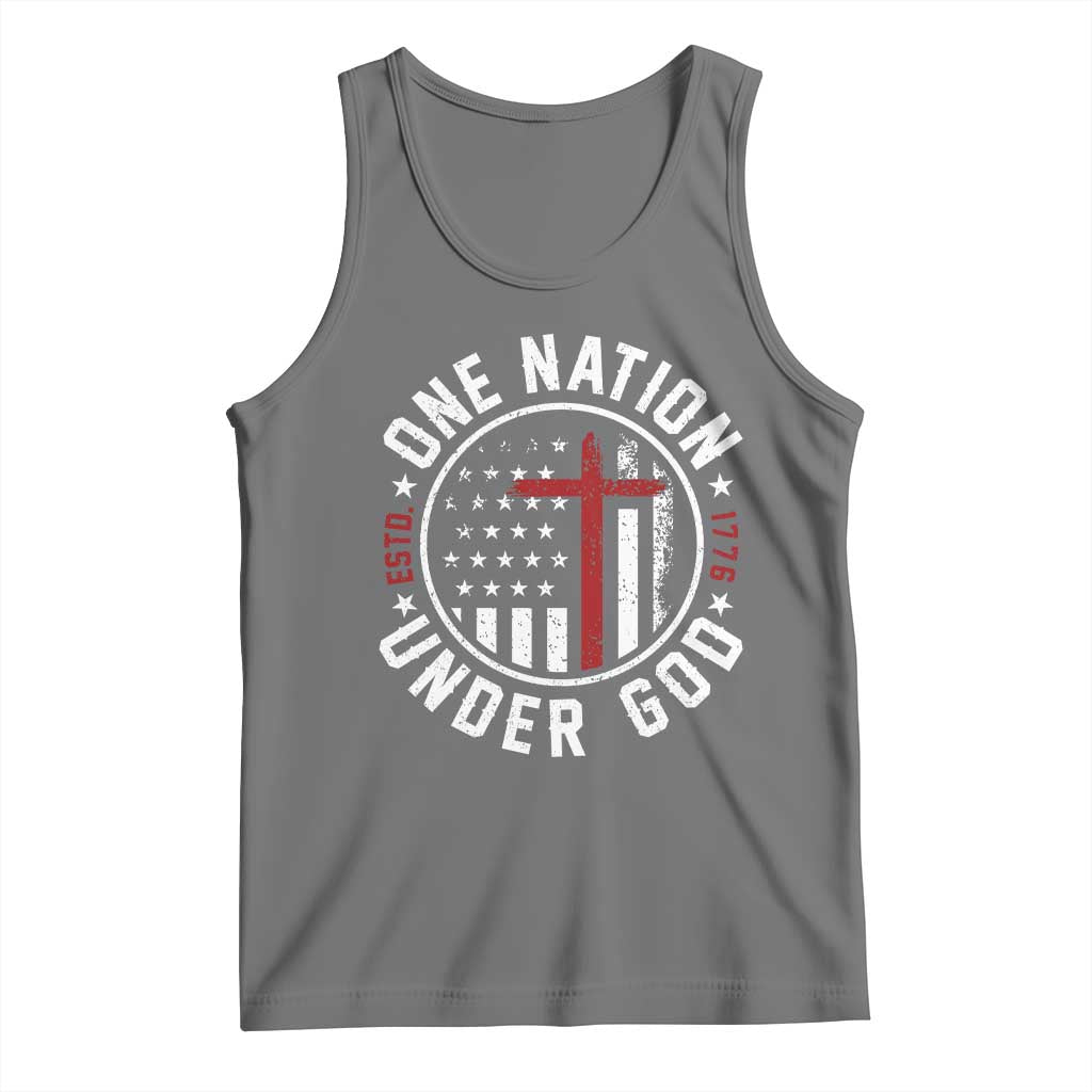 Funny One Nation Under God ESTD 1776 Tank Top 4th Of July Patriotic Christian TS11 Black Heather Print Your Wear