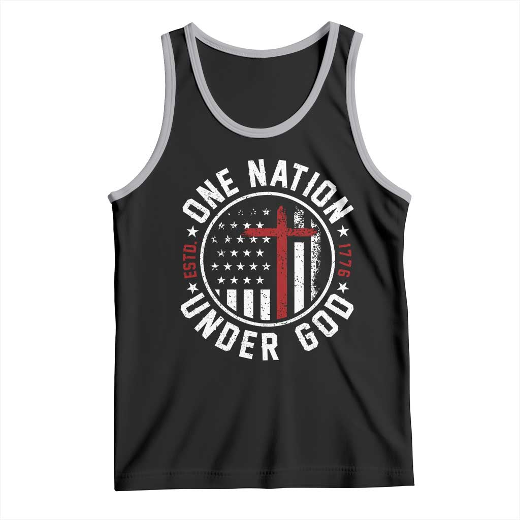 Funny One Nation Under God ESTD 1776 Tank Top 4th Of July Patriotic Christian TS11 Black Athletic Heather Print Your Wear