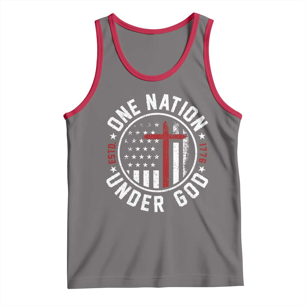 Funny One Nation Under God ESTD 1776 Tank Top 4th Of July Patriotic Christian TS11 Deep Heather Red Print Your Wear