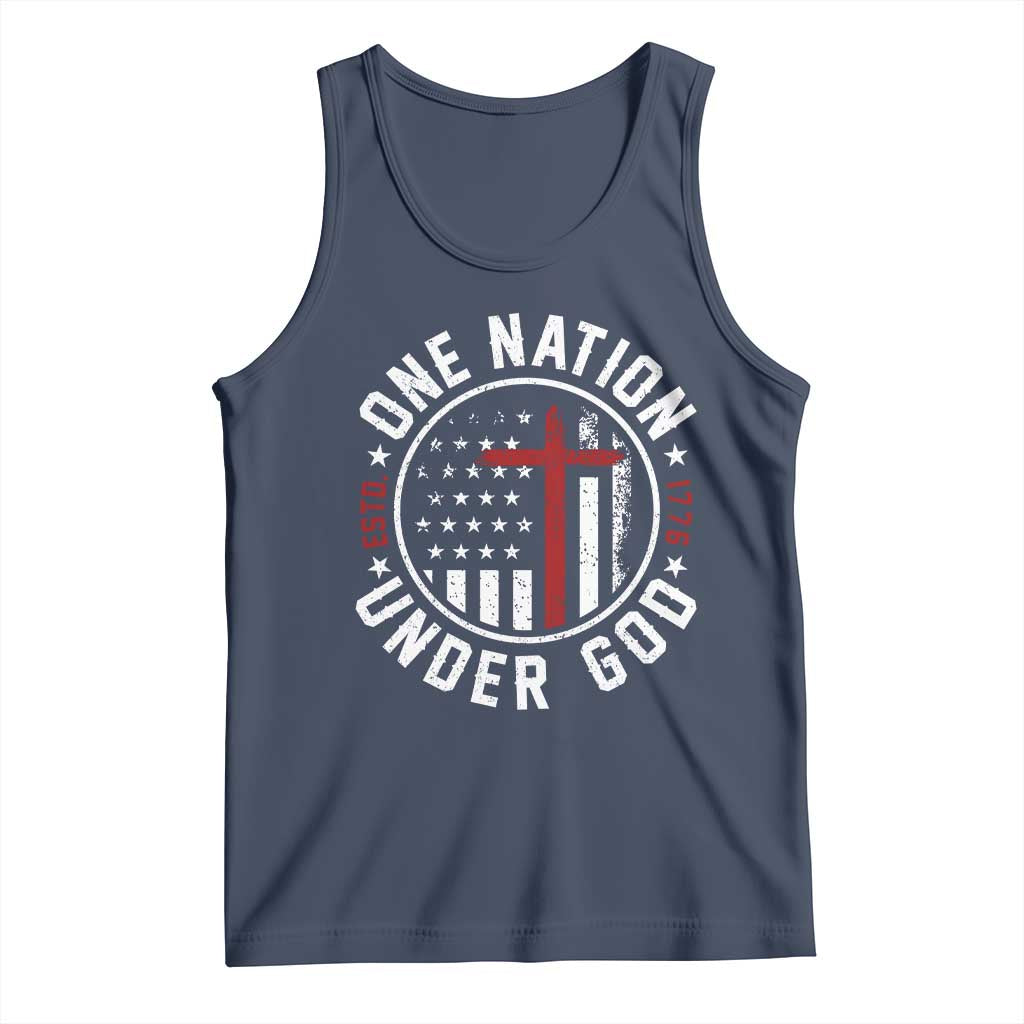 Funny One Nation Under God ESTD 1776 Tank Top 4th Of July Patriotic Christian TS11 Navy Print Your Wear