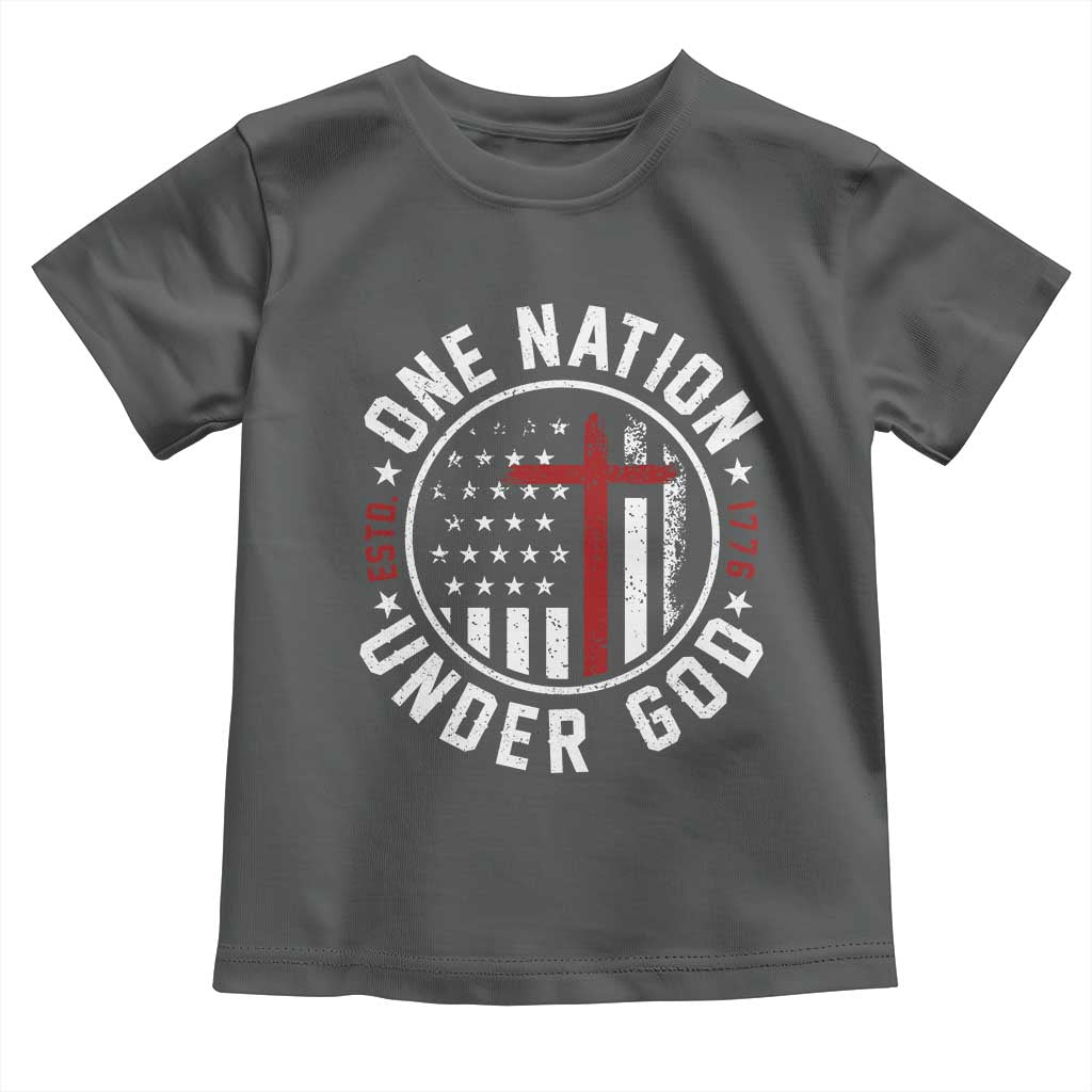 Funny One Nation Under God ESTD 1776 Toddler T Shirt 4th Of July Patriotic Christian TS11 Dark Heather Print Your Wear
