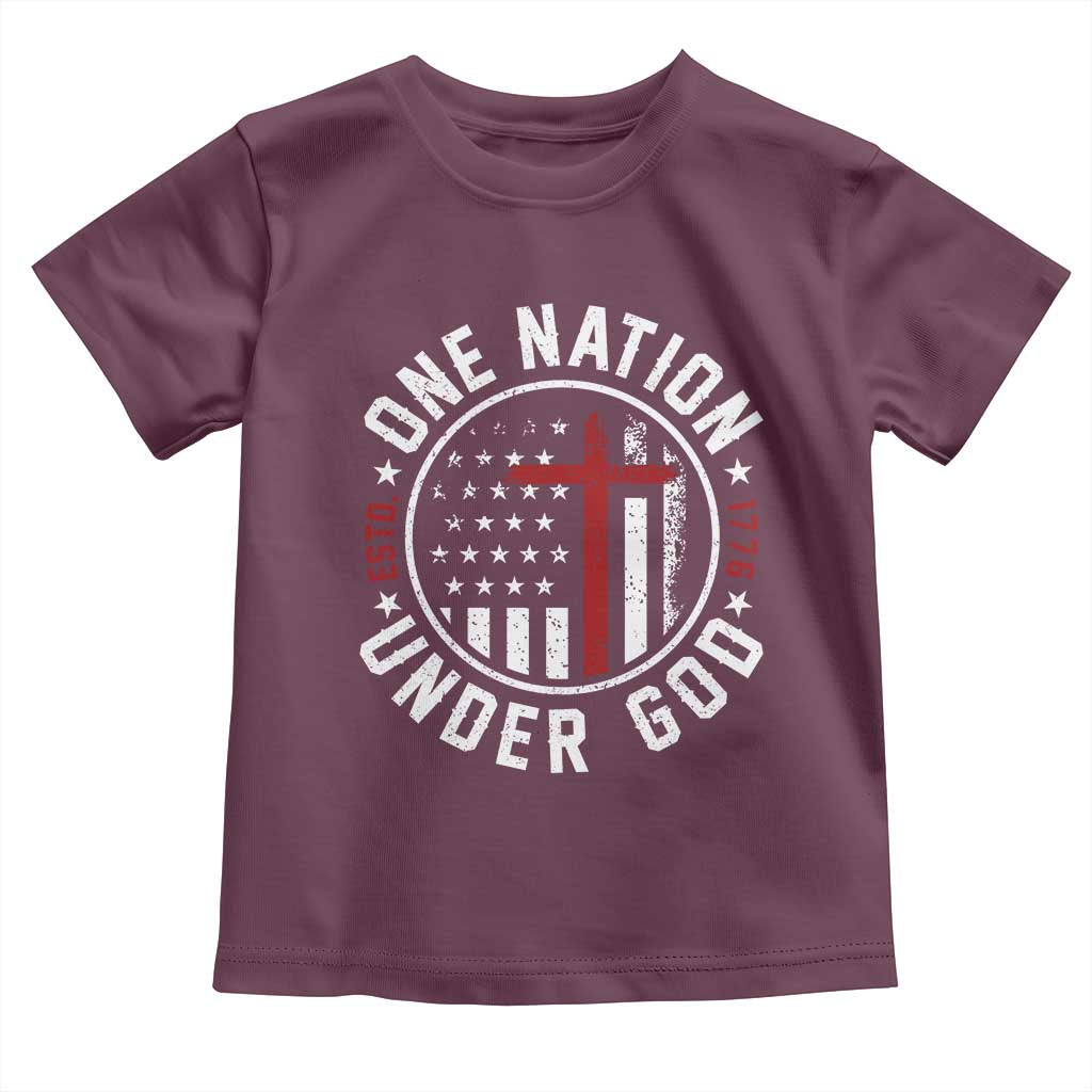 Funny One Nation Under God ESTD 1776 Toddler T Shirt 4th Of July Patriotic Christian TS11 Maroon Print Your Wear
