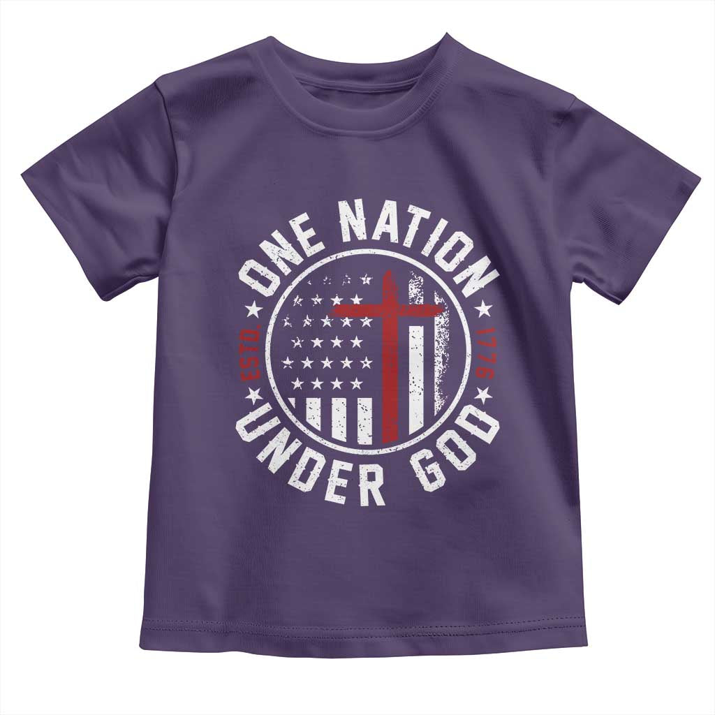 Funny One Nation Under God ESTD 1776 Toddler T Shirt 4th Of July Patriotic Christian TS11 Purple Print Your Wear