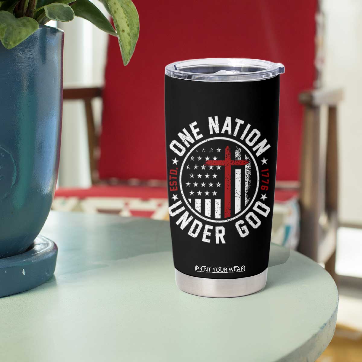 Funny One Nation Under God ESTD 1776 Tumbler Cup 4th Of July Patriotic Christian TS11 Print Your Wear