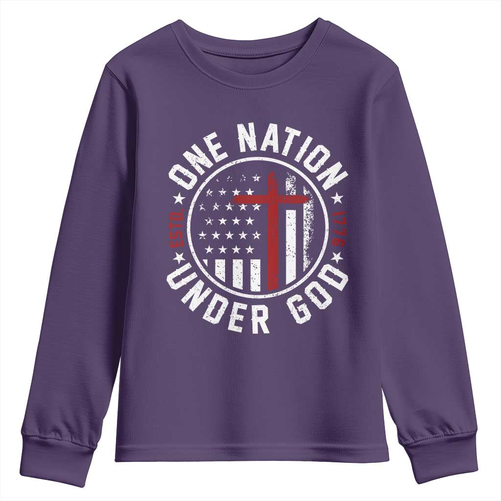 Funny One Nation Under God ESTD 1776 Youth Sweatshirt 4th Of July Patriotic Christian TS11 Purple Print Your Wear