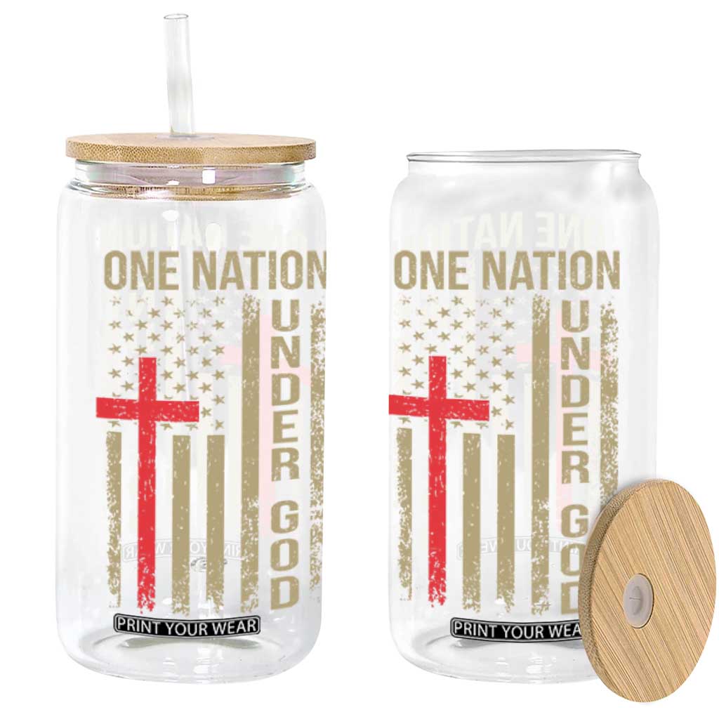 Funny One Nation Under God Glass Can 4th Of July Patriotic Christian American Flag TS11 Black Print Your Wear