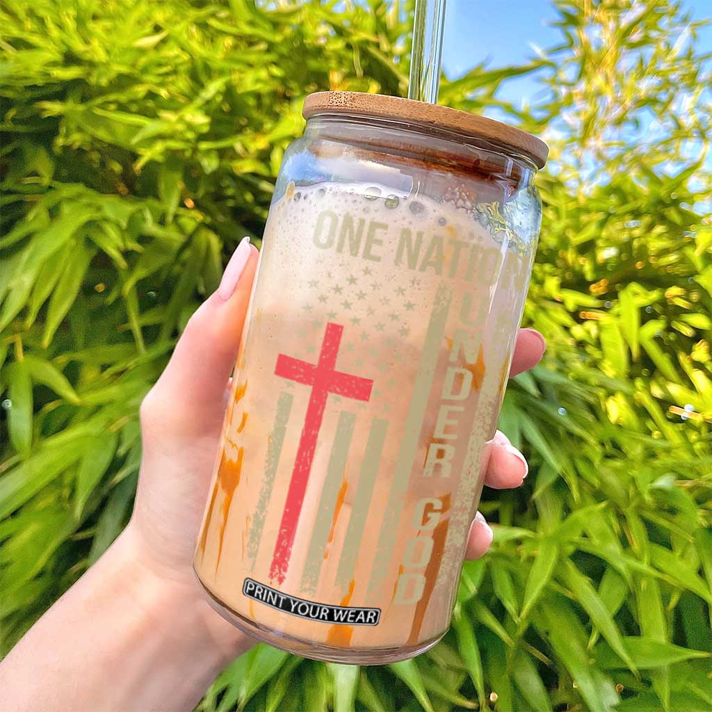 Funny One Nation Under God Glass Can 4th Of July Patriotic Christian American Flag TS11 Print Your Wear