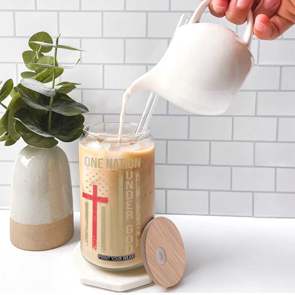 Funny One Nation Under God Glass Can 4th Of July Patriotic Christian American Flag TS11 Print Your Wear