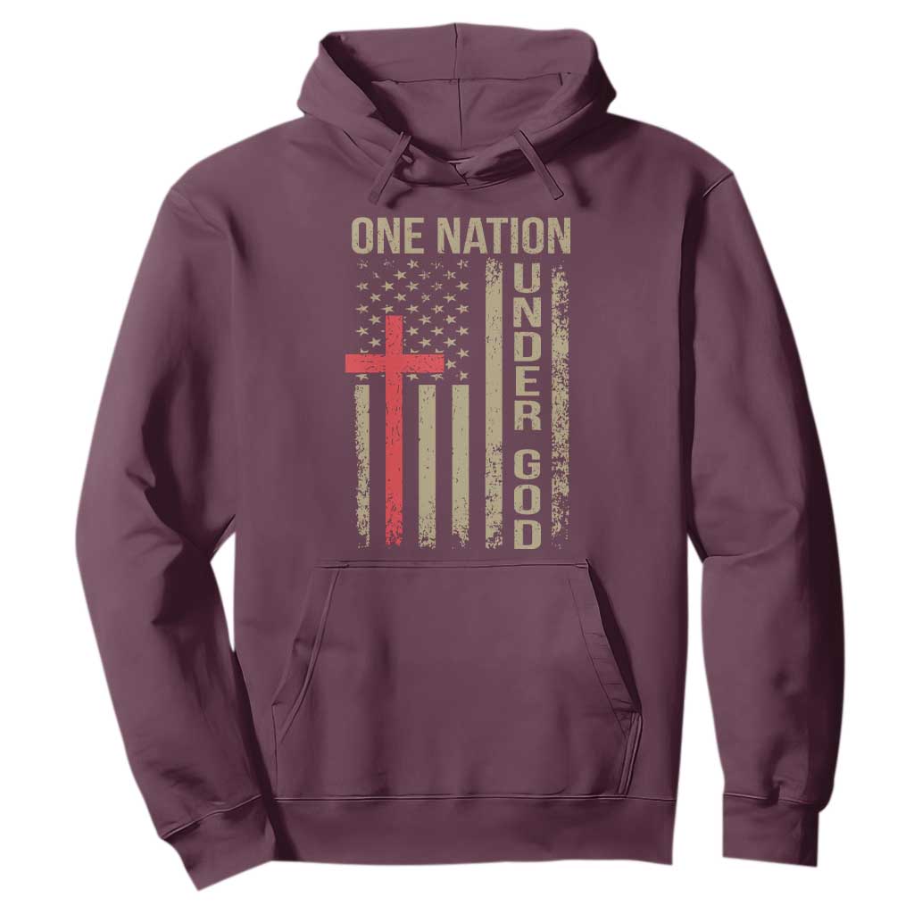 Funny One Nation Under God Hoodie 4th Of July Patriotic Christian American Flag TS11 Maroon Print Your Wear