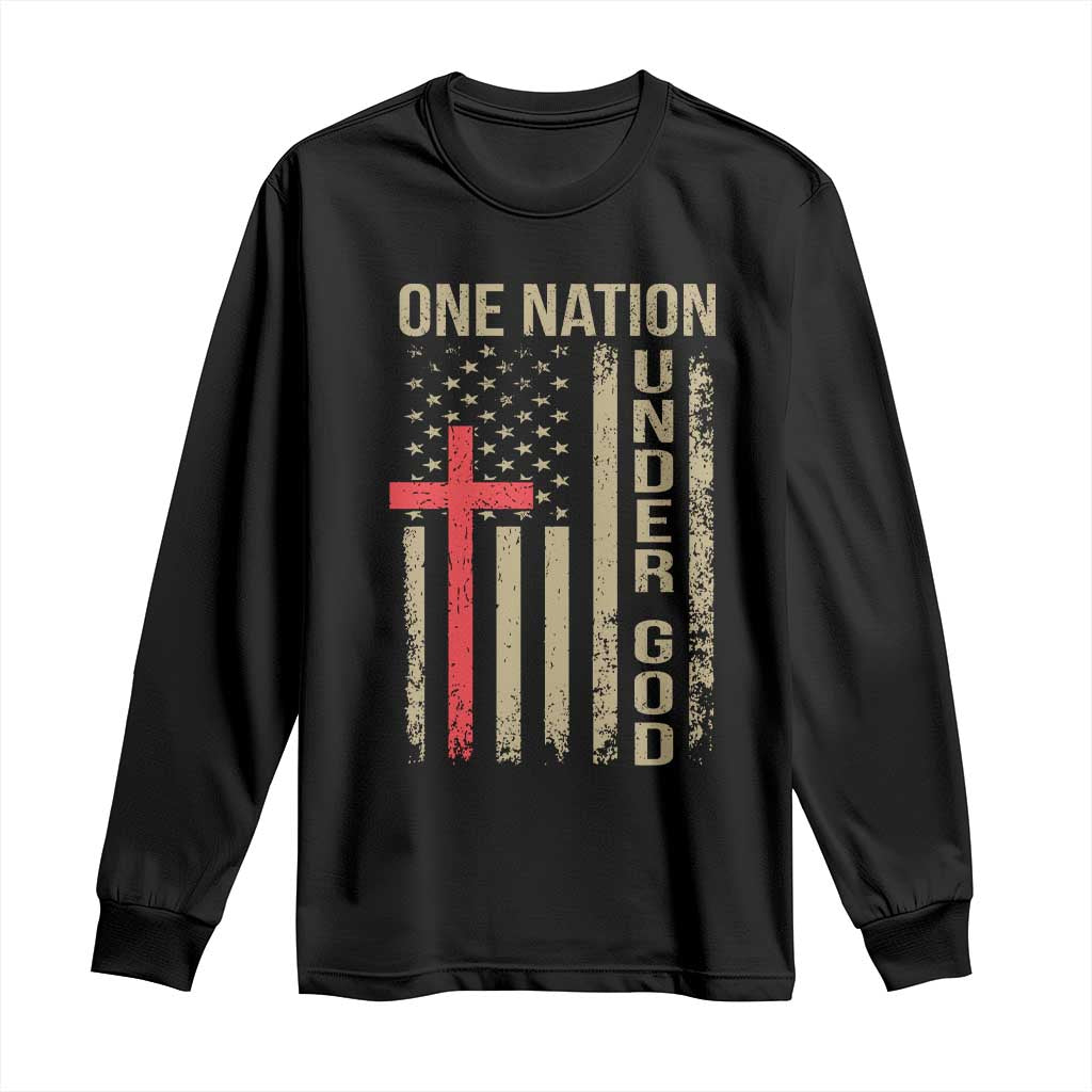 Funny One Nation Under God Long Sleeve Shirt 4th Of July Patriotic Christian American Flag TS11 Black Print Your Wear