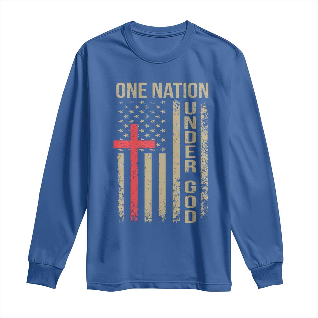 Funny One Nation Under God Long Sleeve Shirt 4th Of July Patriotic Christian American Flag TS11 Royal Blue Print Your Wear