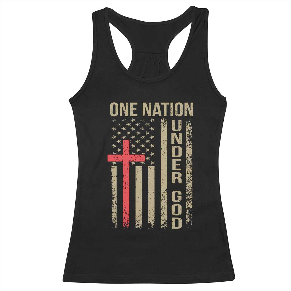 Funny One Nation Under God Racerback Tank Top 4th Of July Patriotic Christian American Flag TS11 Black Print Your Wear